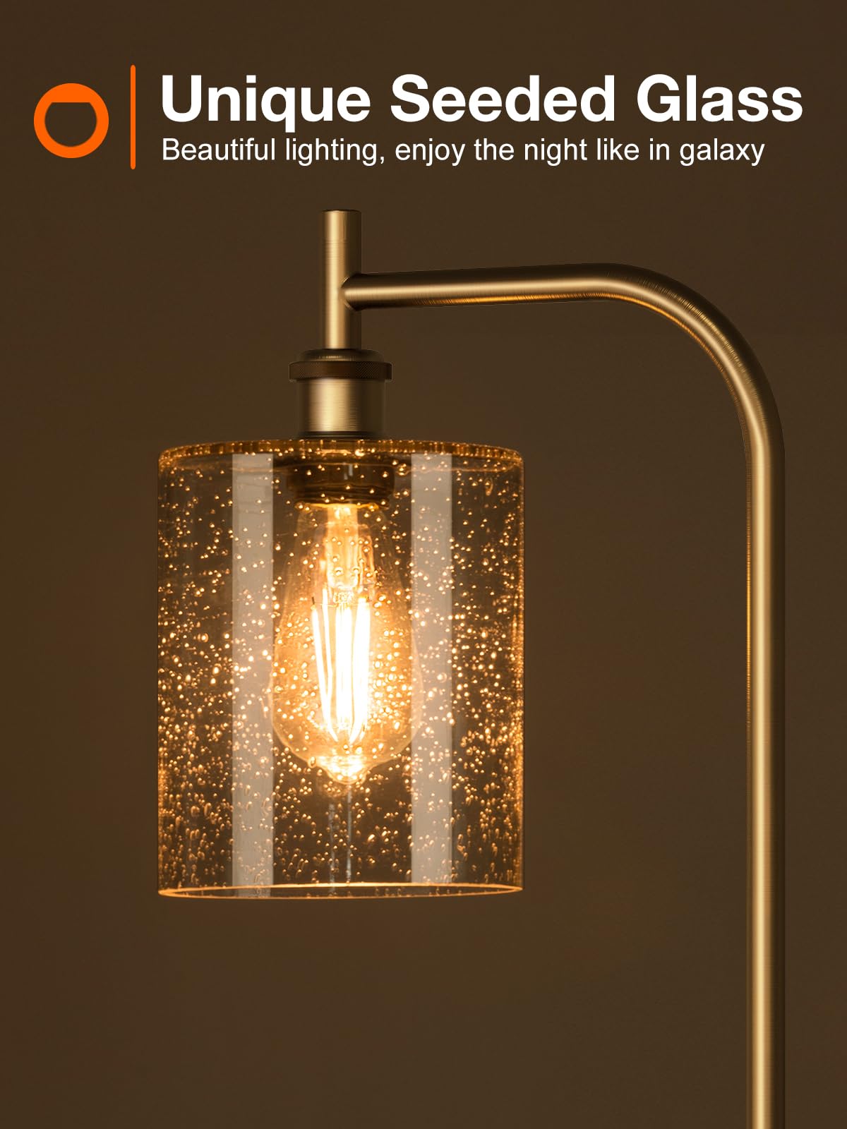 addlon Floor Lamp with Seeded Glass Shade, Brass Gold, Modern Design, LED Bulbs, Industrial Style for Living Room and Office