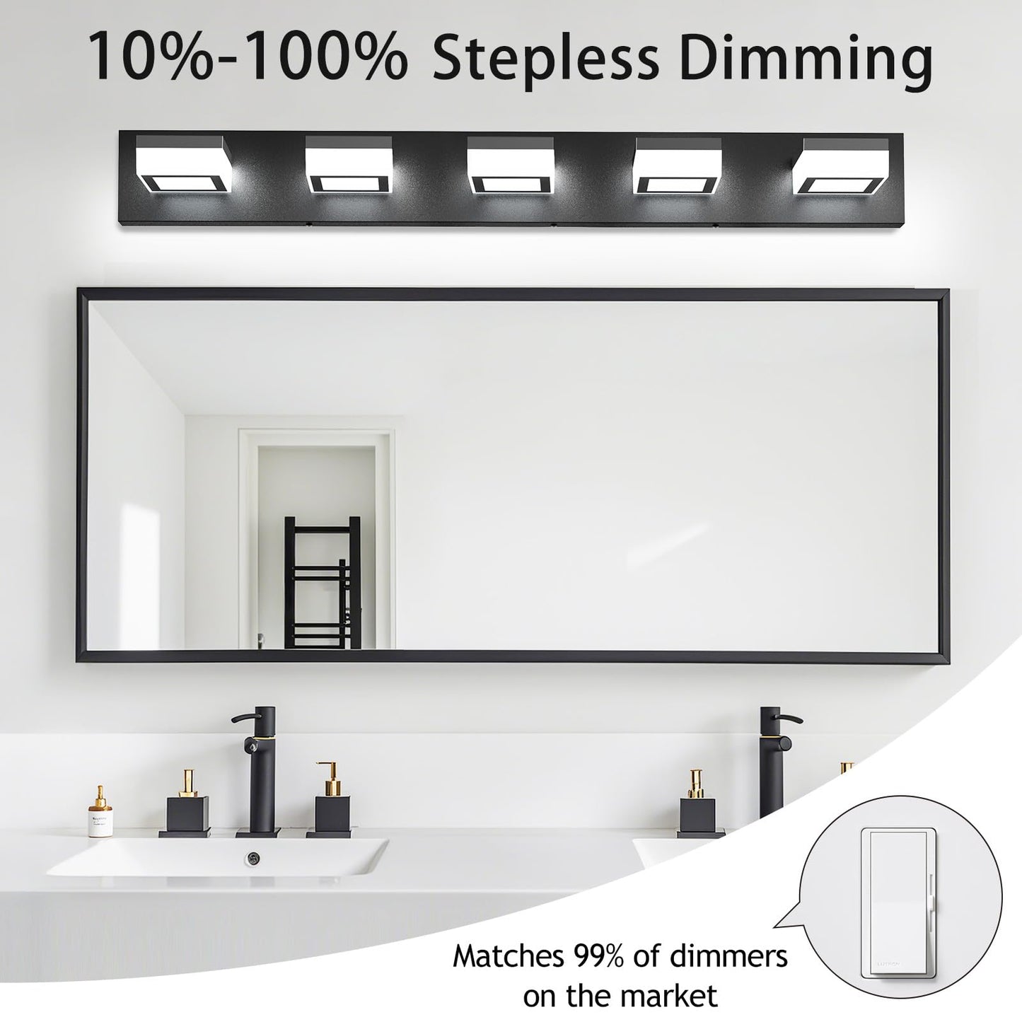 Izorro Led Modern Bathroom Lighting Fixtures Over Mirror (5-Light  40 Inch  Dimmable) Matte Black Bathroom Vanity Light Fixture With 360Rotatable Head (Cool White 6000K)