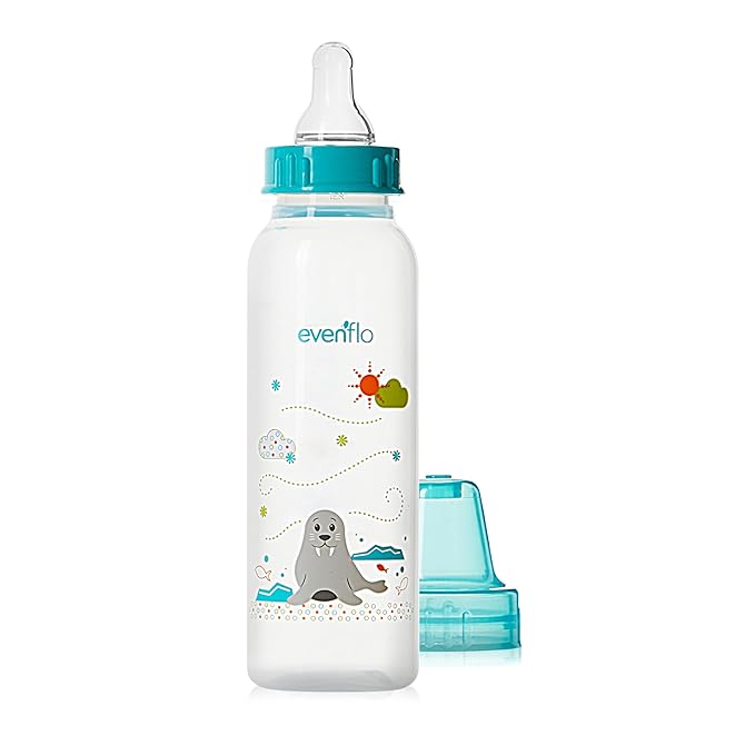 Evenflo Feeding Classic Prints Polypropylene Bottles for Baby, Infant and Newborn - Blue/Green/Teal, 8 Ounce (Pack of 48)
