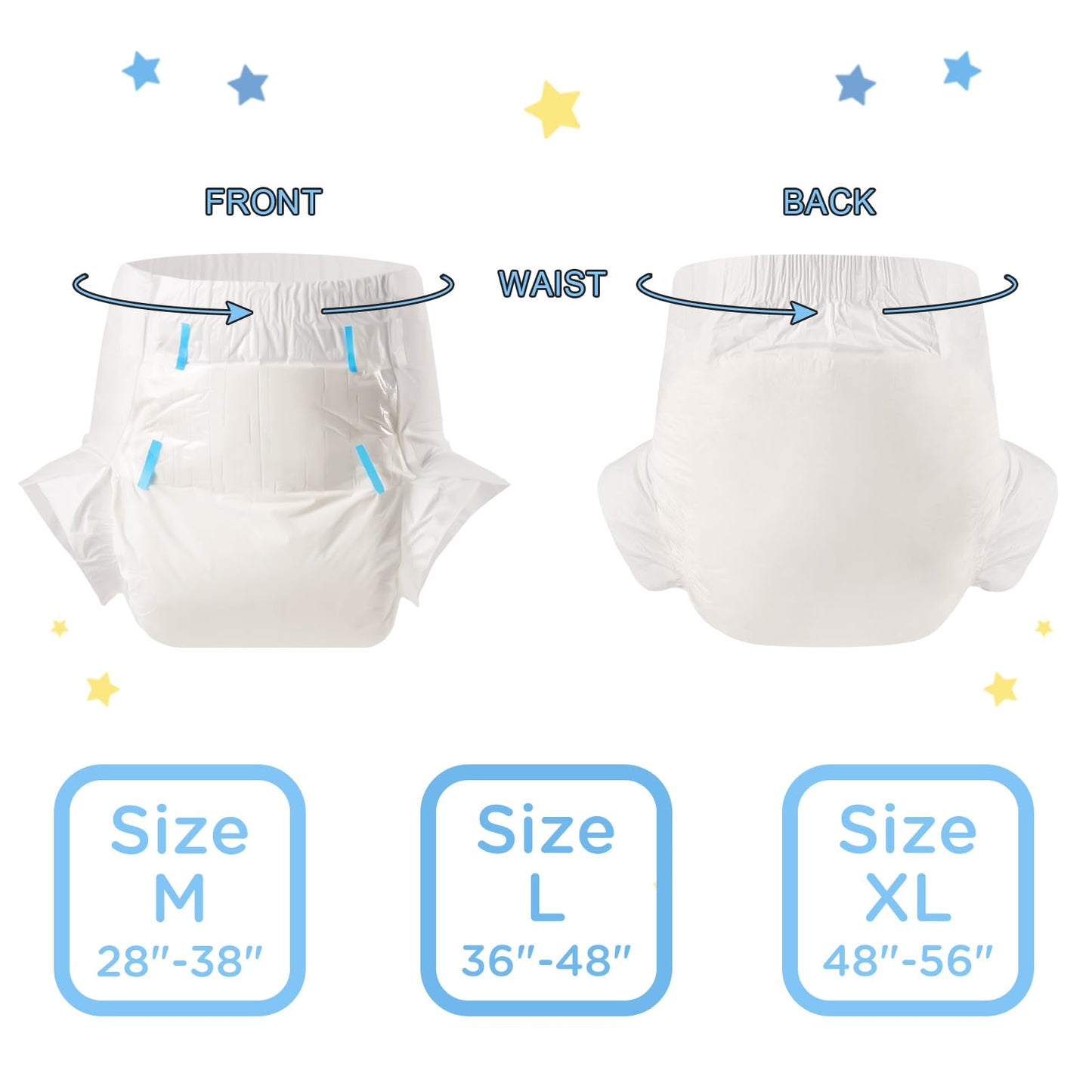 Littleforbig Adult Diaper 10 Pieces - ABDry White Diapers (X-Large 48"-56")