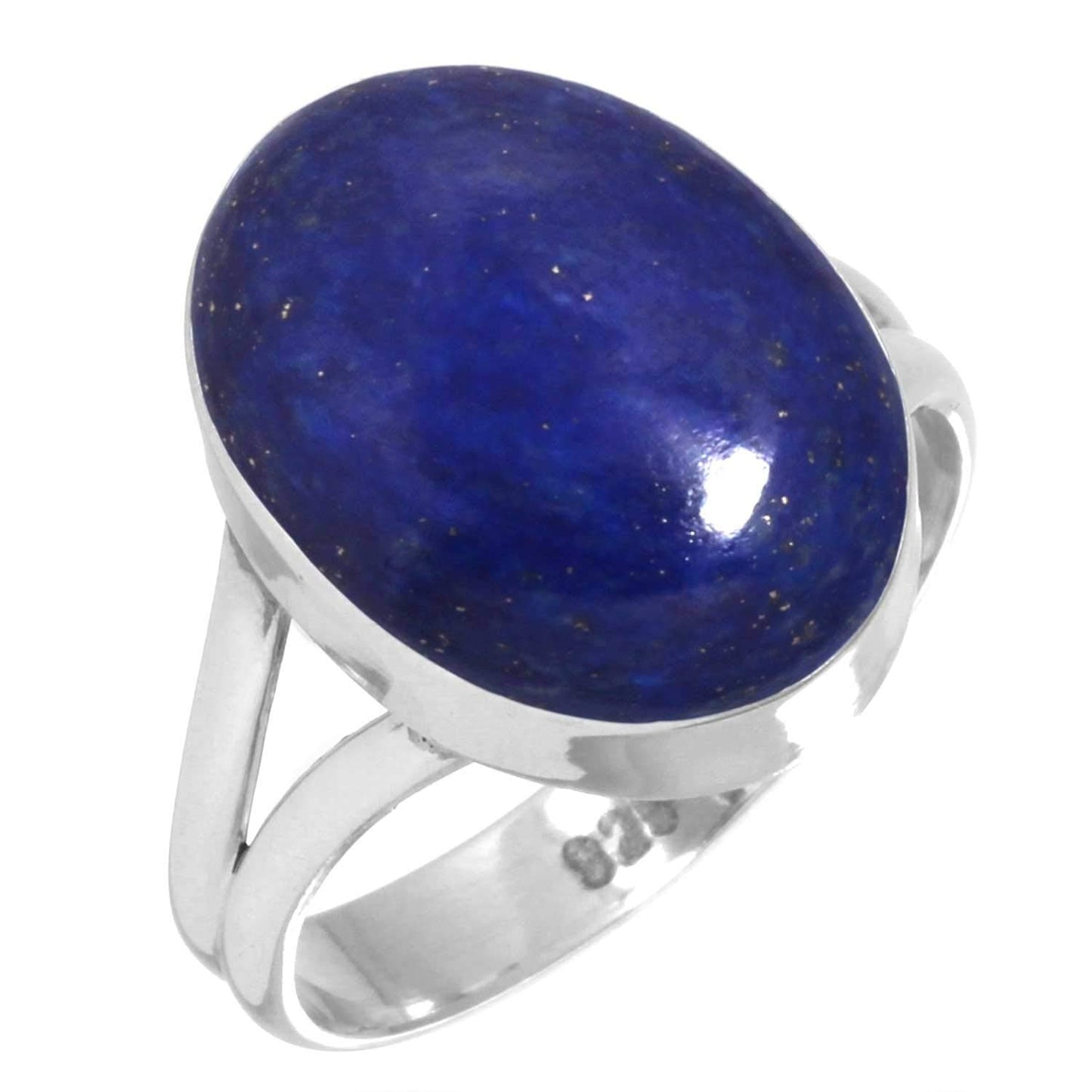 JEWELOPORIUM Blue Lapis Lazuli Silver Ring Size 9, 925 Sterling Silver Ring for Women, Real Chunky Oval Gemstone Handmade Jewelr