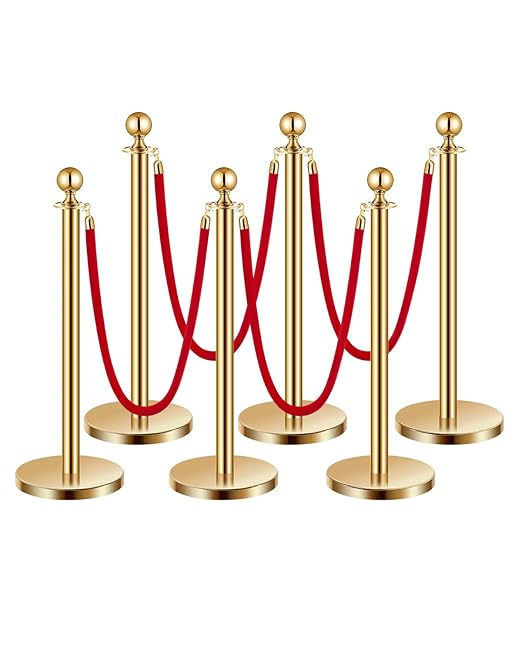 VEVOR Stanchions and Velvet Ropes 6Pcs, Hollow Base with Stainless Steel Post, 4 Red Velvet Ropes and Posts, Crowd Control...