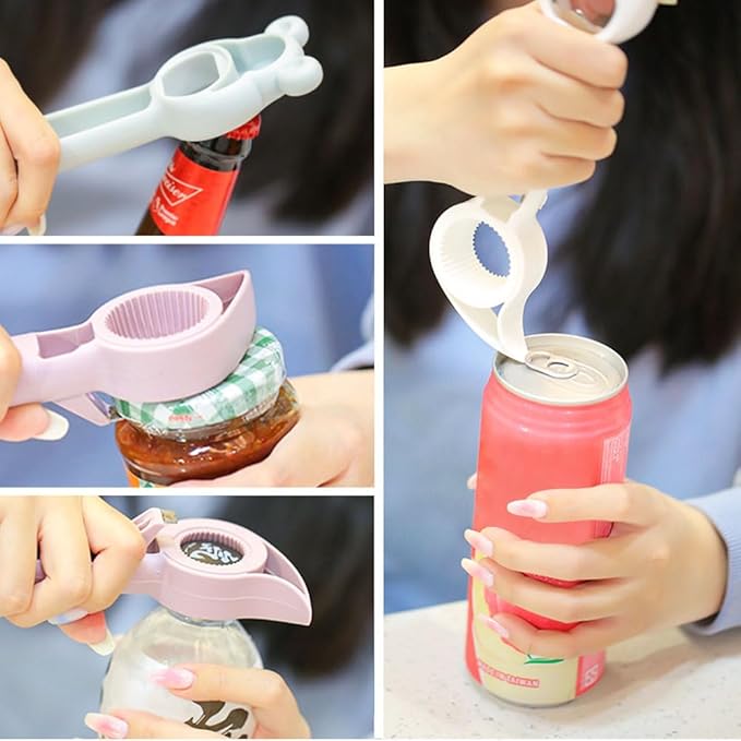 4 in 1 Beer Bottle Opener, 2023 New Multifunction Handheld Can Beer Opener for Jelly Jars Wine Beer Cans Sauce Bottles (Pink+Purple)