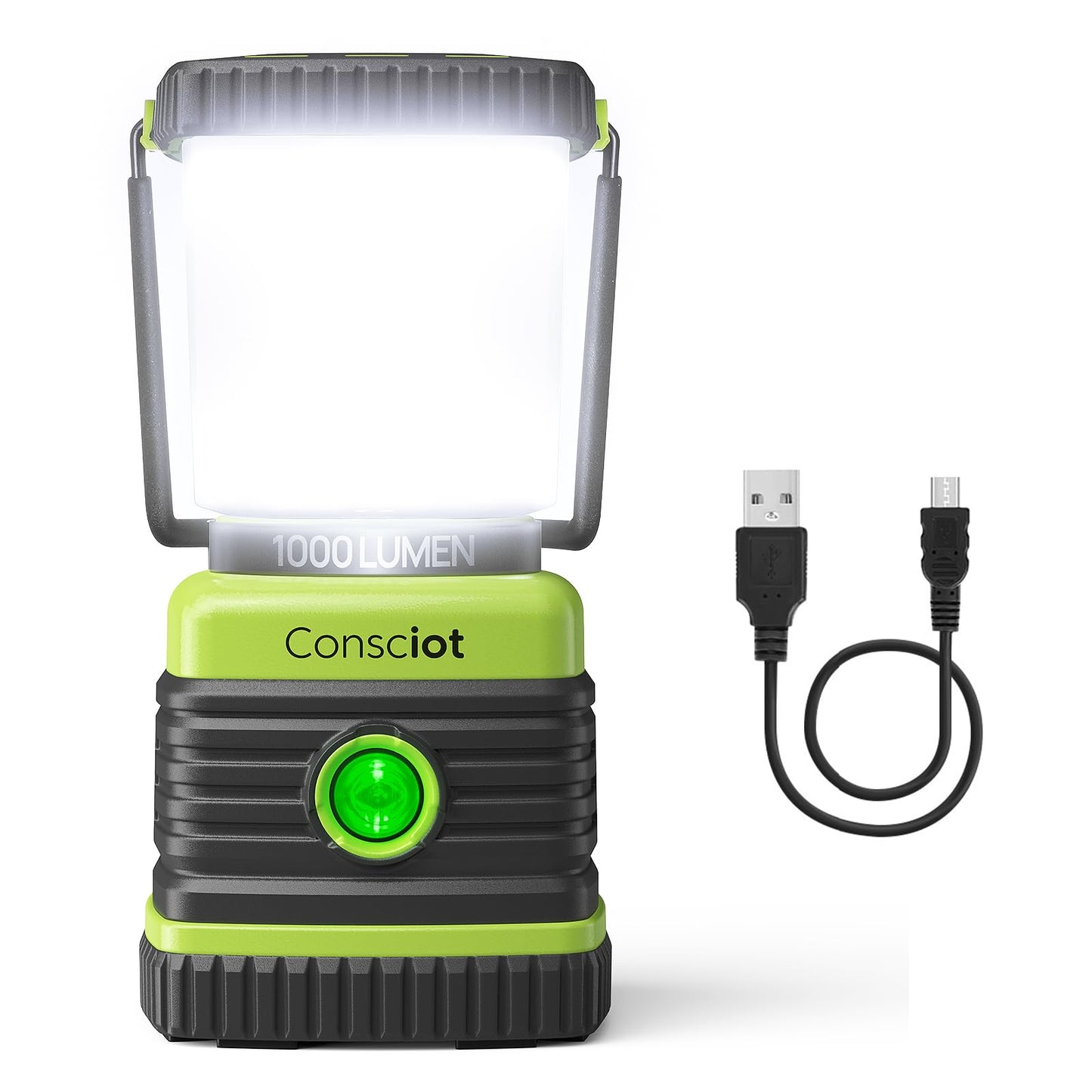 Consciot LED Camping Lantern, 1000LM, 4 Light Modes, Dimmable, Rechargeable, IPX4 Waterproof, Light Green, Model AOL002-US-V1