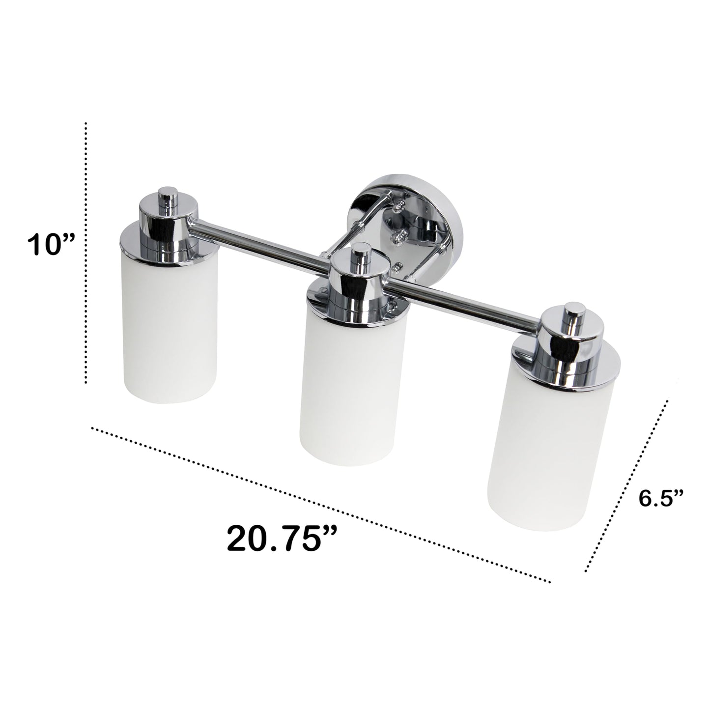 Lalia Home Vanity Light Fixture, 3-Light, Chrome, Iron, Opaque White Glass, 20.75inL x 6.5inW x 10inH, Model 1270-L