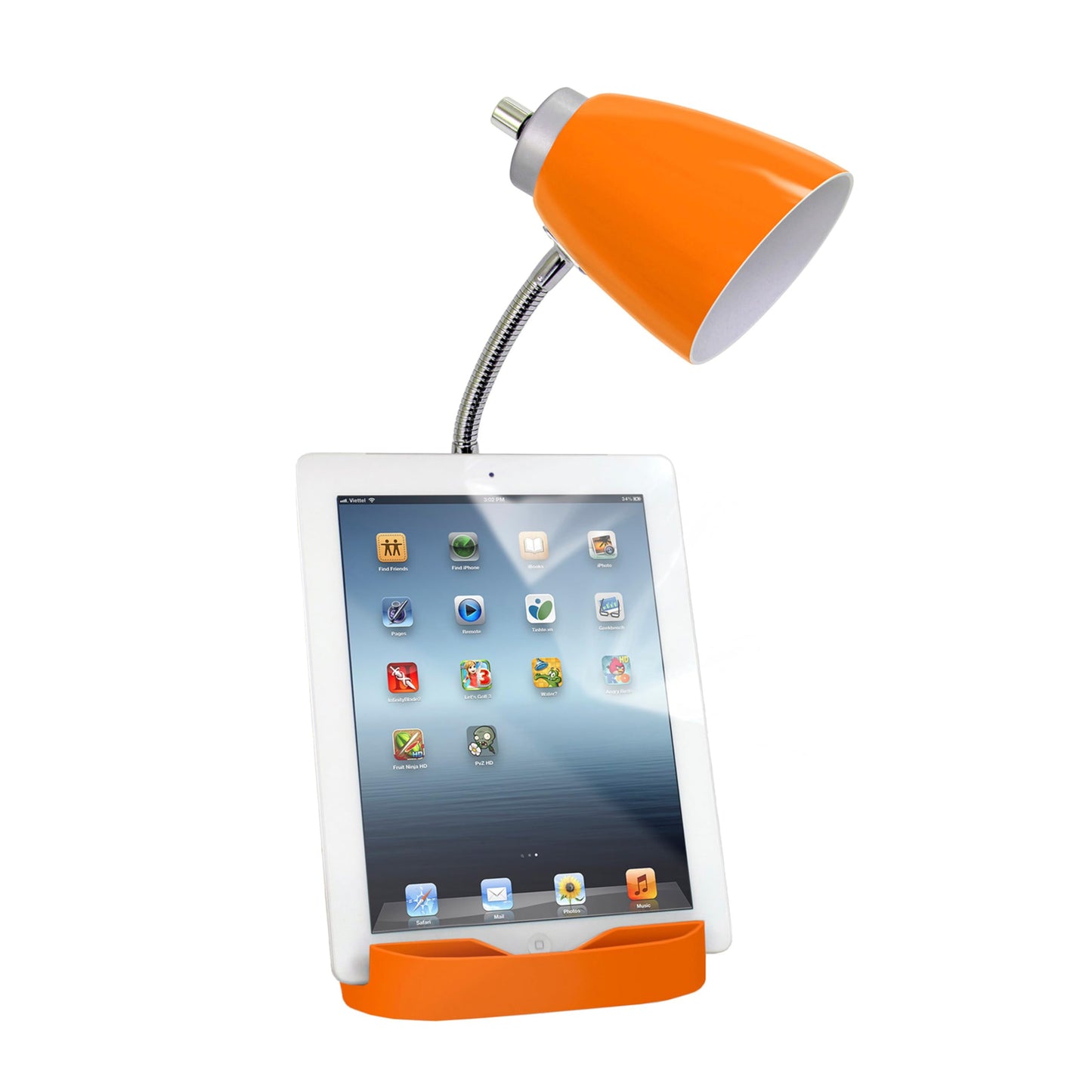 Simple Designs Gooseneck Desk Lamp with iPad Stand and Charging Outlet, 18.5in, Orange, Model LD1094-ORG, Plastic