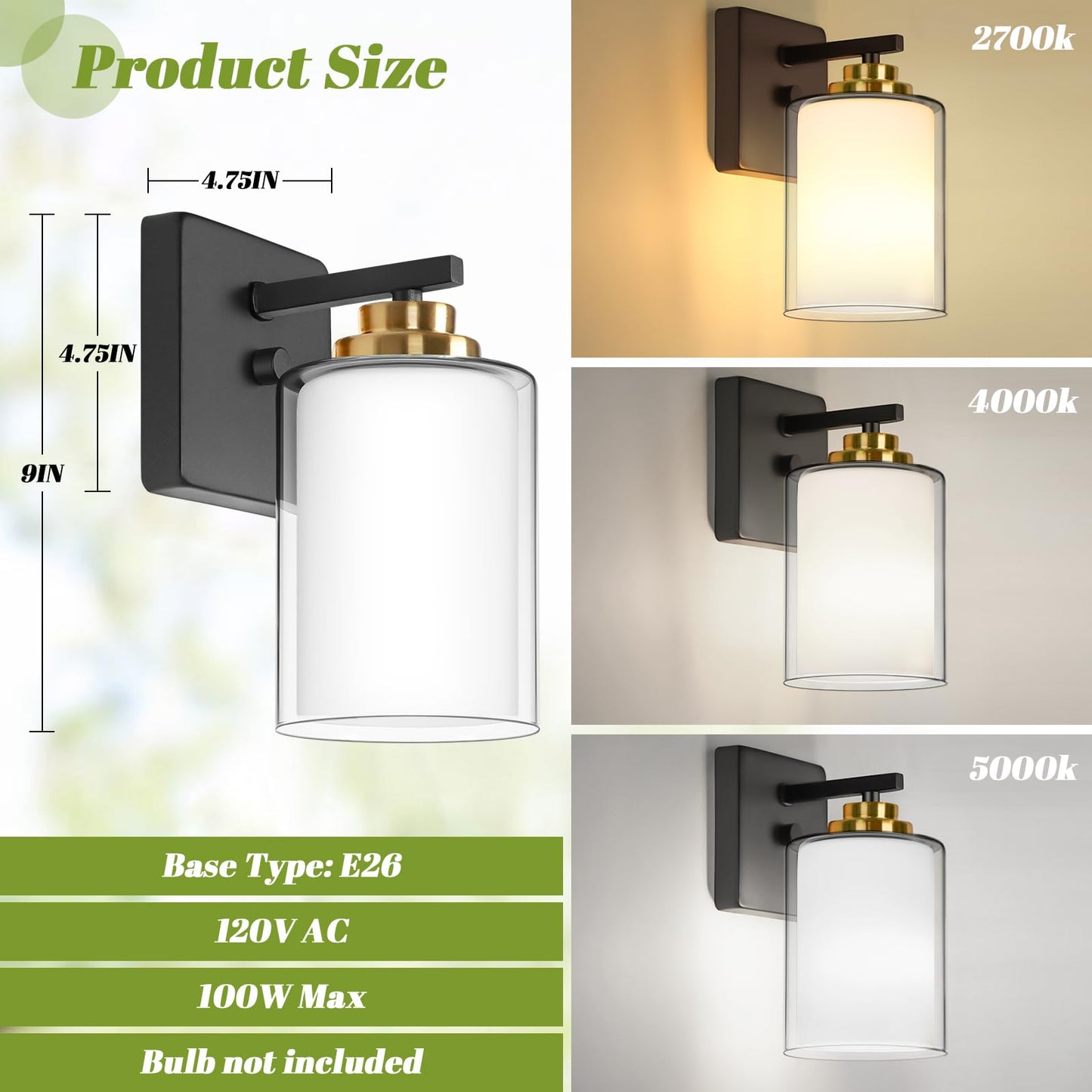 Set Of 2 Wall Sconces For Bathroom  Modern Vanity Light Fixtures  Black & Gold Wall Mount Lighting Lanterns  Farmhouse Wall Lights With Double Clear Glass Shade For Bedroom Living Room Mirror Hallway