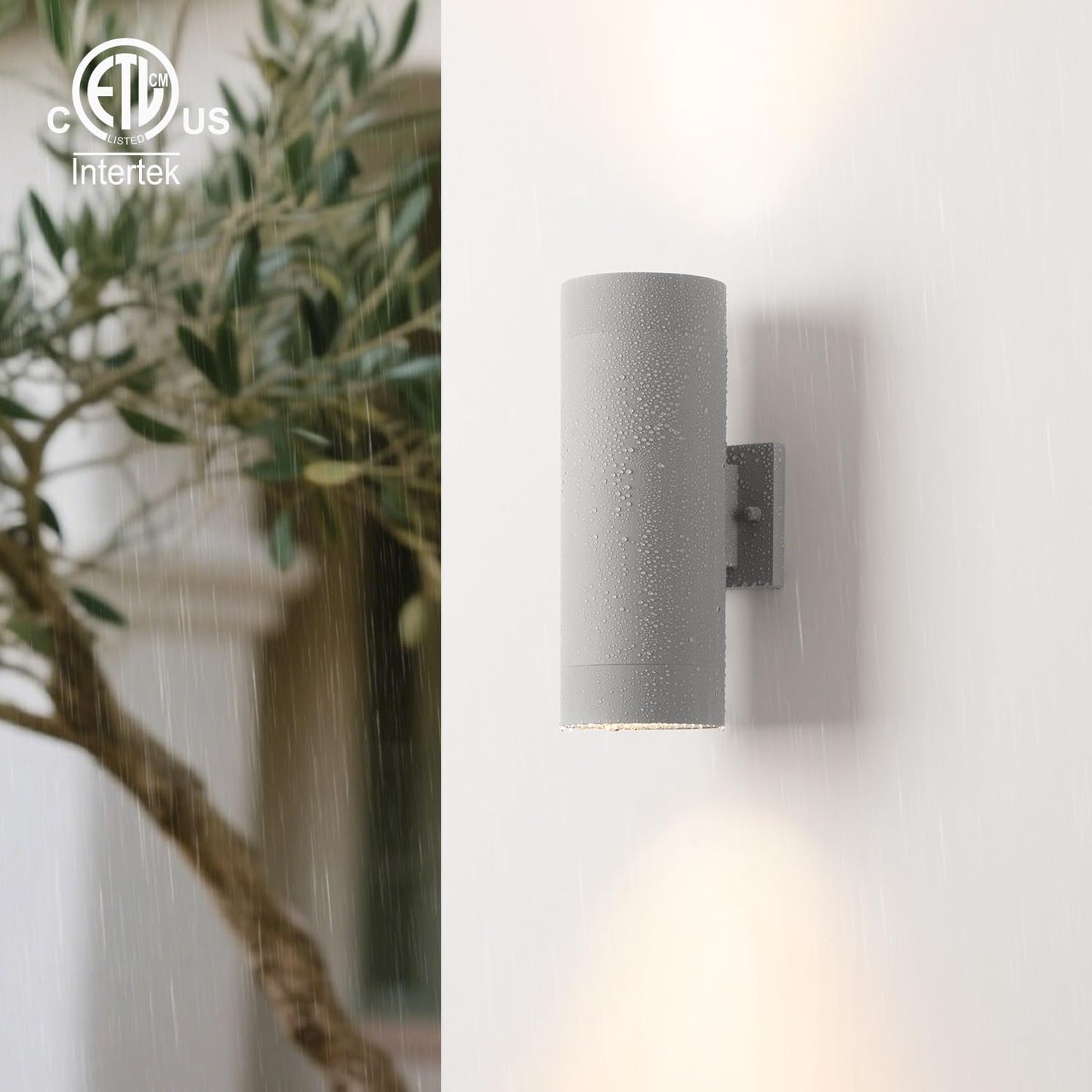 Mirrea 14 Modern Outdoor Porch Light Patio Light In 2 Lights With Aluminum Cylinder And Tempered Glass Cover Waterproof Wall Sconce 2 Pack (Matte Gray)