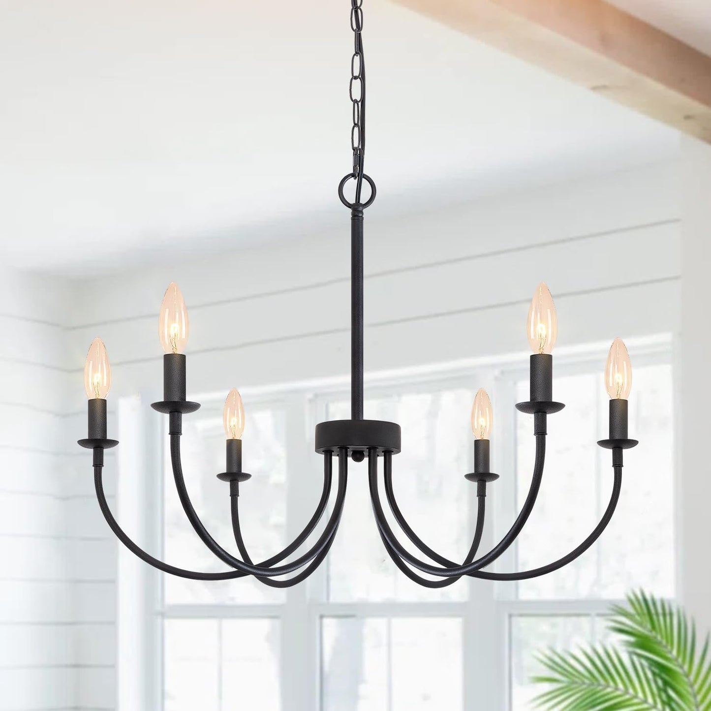 Rviezza Black Chandelier  6-Light Farmhouse Chandelier For Dining Room Lighting Fixtures Hanging  Rustic Candle Modern Chandeliers For Living Room Bedroom Foyer Kitchen(Frosted Black)