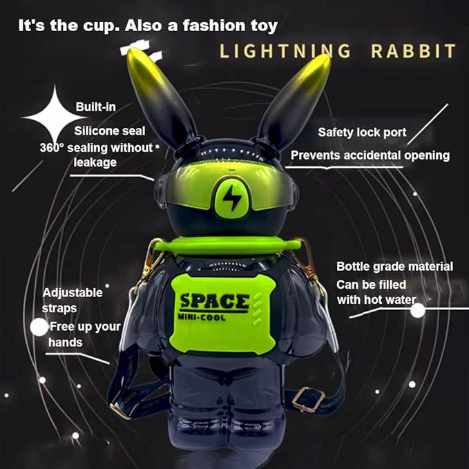37 Oz Rabbit Water Bottle With Straw, Cool Lightning Space Rabbits Cup, Portable Outdoor Water Bottle, Suitable For Adults And Children Fitness Sports (Pink)