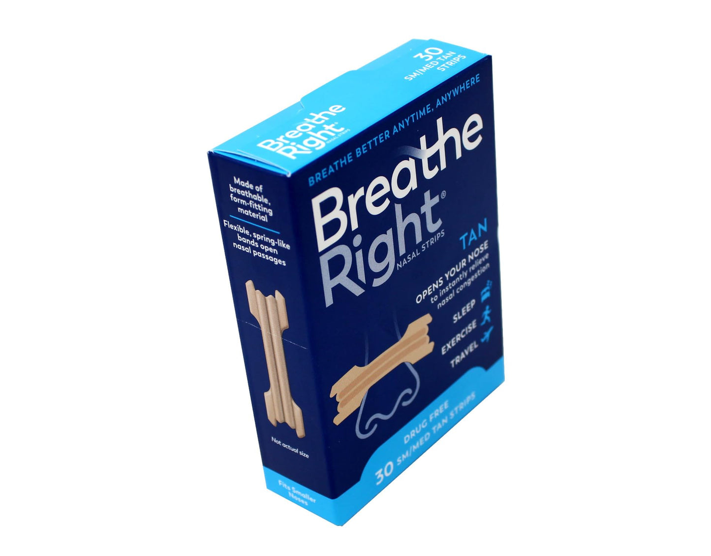 Breathe Right Nasal Strips Original Tan Small/Medium 30 ea (Pack of 3)