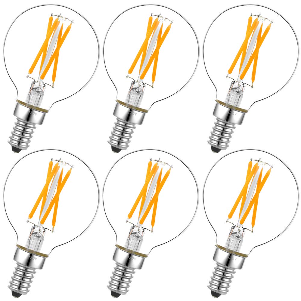 LiteHistory G16.5 LED Bulb 4W 2700K Warm White E12 400lm 6-Pack Glass Candelabra Light Bulbs