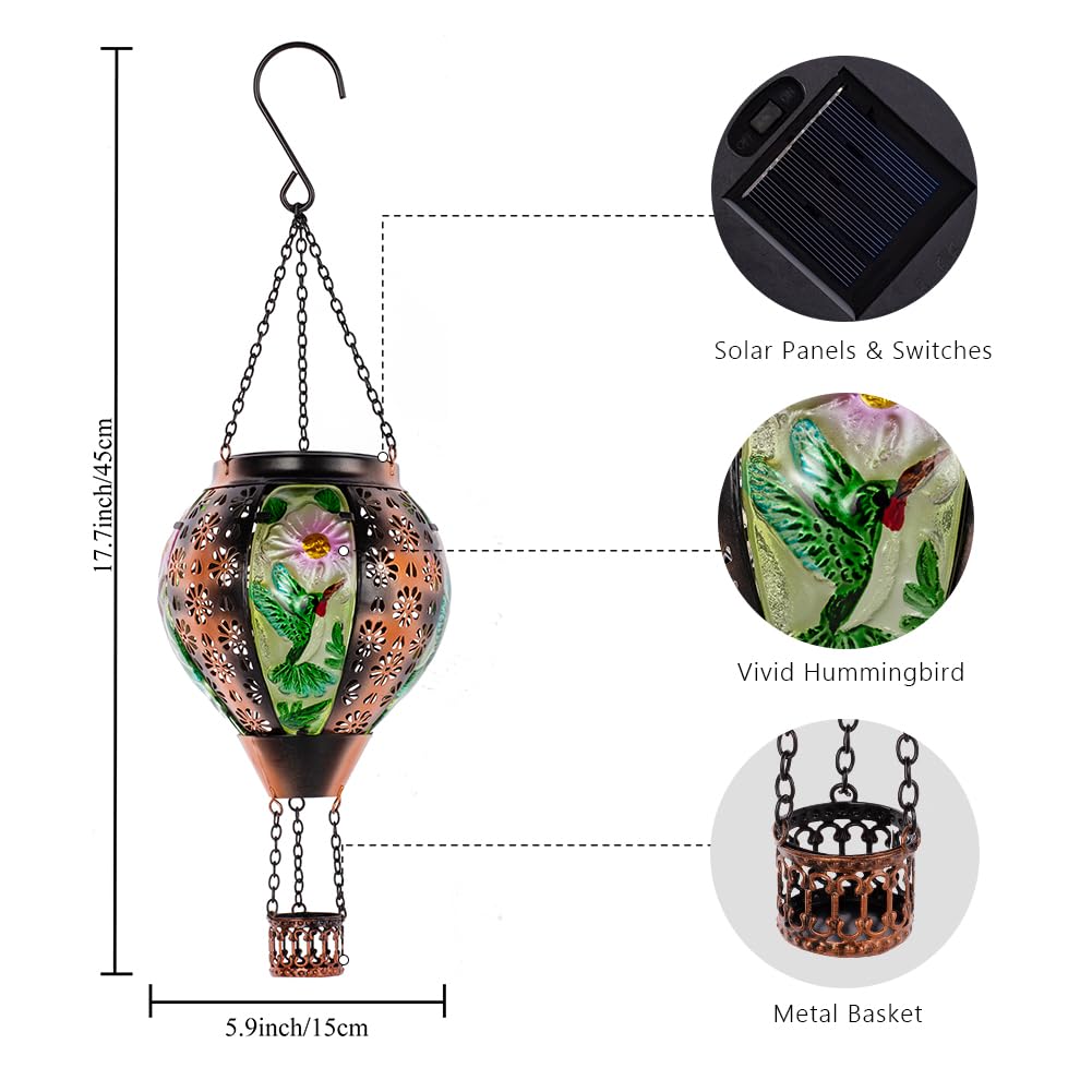 DREAMSOUL Hummingbird Solar Lantern, Metal & Glass, Waterproof, Green