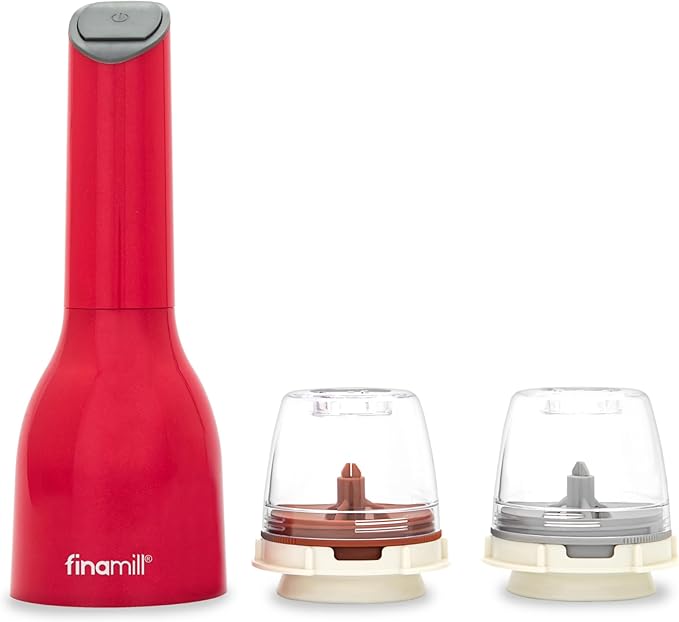 FinaMill Classic Battery Spice Mill – Battery Operated Salt and Pepper Grinder Set, Includes 2 Interchangeable Spice Pods, Adjustable Coarseness, Ceramic Grinder, LED Light, Kitchen Gifts for Women
