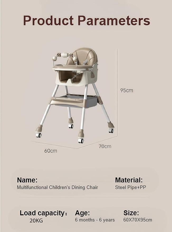 Nine point nine PU Leather High Chairs with Rocking Mode, High Chair for Babies and Toddlers, Adjustable and Easy to Fold Highchair, Highchairs with Double Tray (Khaki)