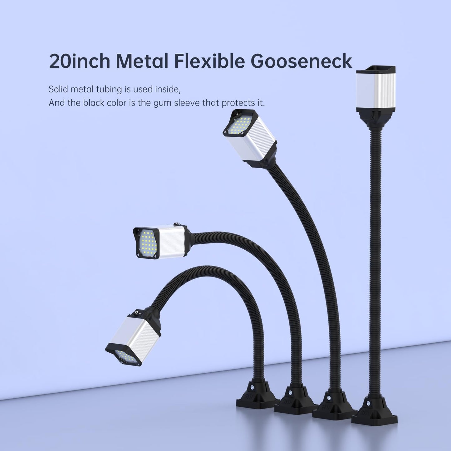 Led Lathe Work Light  20In Flexible Gooseneck Lamp With 28Leds  1200 Lumen Machine Light For Lathecnc Milling Drill Press Sewing Machine Industriallighting 120V(Base With 4Screw Holes)