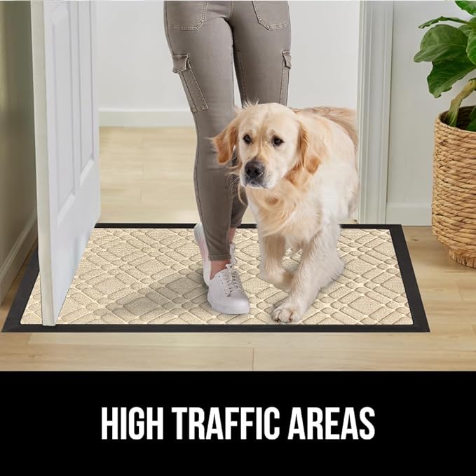 GORILLA GRIP 100% Waterproof All-Season WeatherMax Doormat, 47x35, Durable Natural Rubber, Stain and Fade Resistant, Low Profile, Indoor Outdoor Door Mats, Easy Clean Patio Entrance Mat, Modern Latte