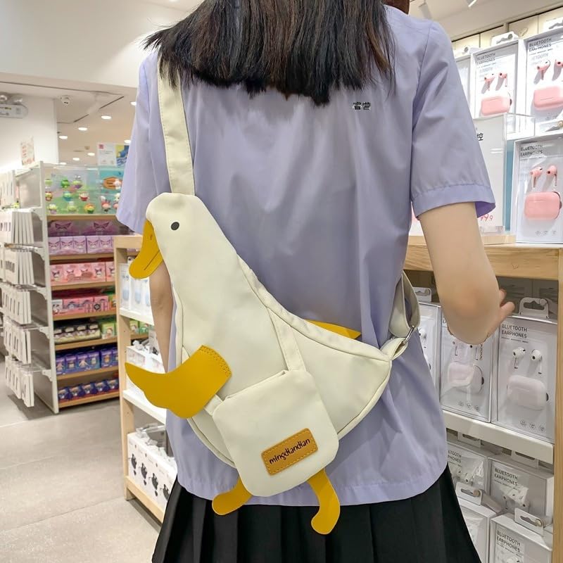 Opexicos 1Pcs Duck Shaped Sling Bag Funny Cartoon Crossbody Bag Cute Nylon Chest Purse