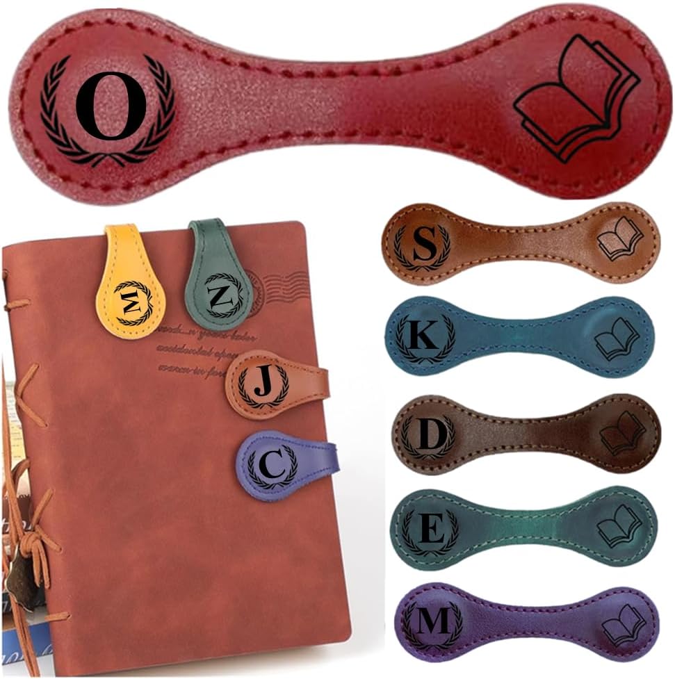 Personlized Magnetic Leather Bookmarks with Initials, Customized Book Marks Clip 26 Letters Bookmark for Reading Women, Men, Kids,Cute Book Markers Meaningful Gift for Book Lovers (Red, O)