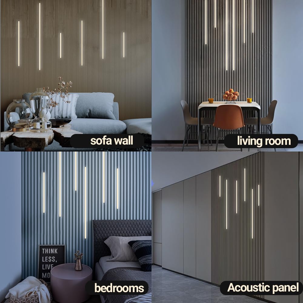 HAMRVL LED Recessed Lighting, Dimmable Self-Adhesive LED Strip Lights for Wood Slat Wall Panels, 6 PCS Warm White 3000k Wall Panel Lights, Wall LED Lights for Acoustic Panels,Headboard,Stair,Cabinets