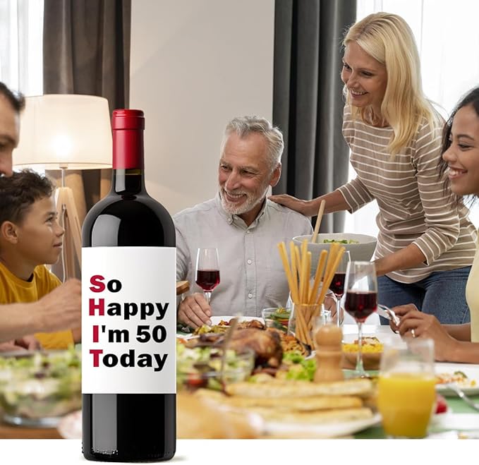 8 Pcs 50th Birthday Gifts for Women Her Him Wine Labels, 50 Years Old Birthday Gifts for Women, Happy 50th Birthday Party Decorations for Woman Man Wine Bottle Stickers, 50th Wine Bottle Labels