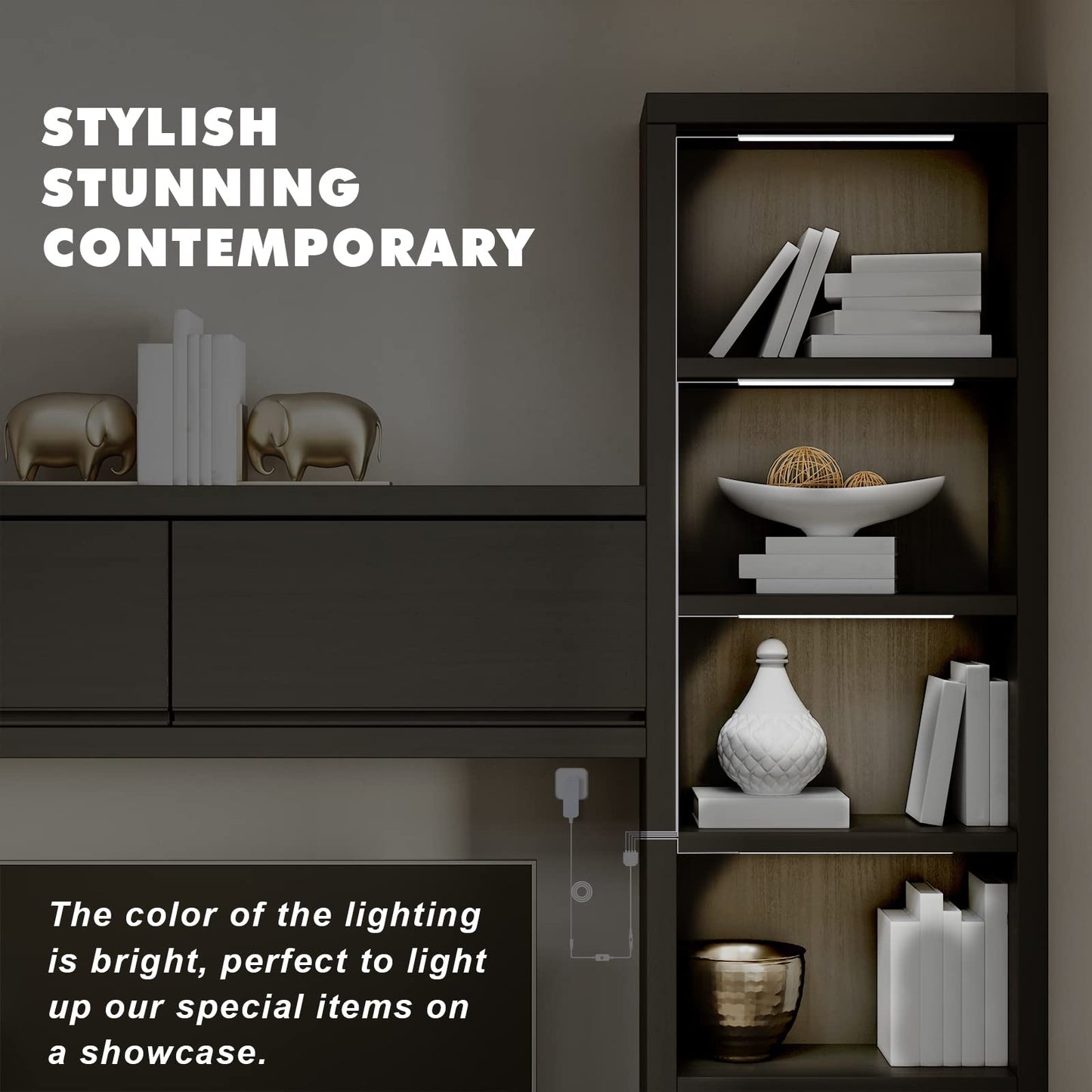 Jusjubr Display Cabinet Lights  Led Shelf Lighting With Memory Function  4X12 Inch Black Display Case Led Lighting  Led Lights For Display Case  Cold White 6000K  Ultra-Thin  Dimmable