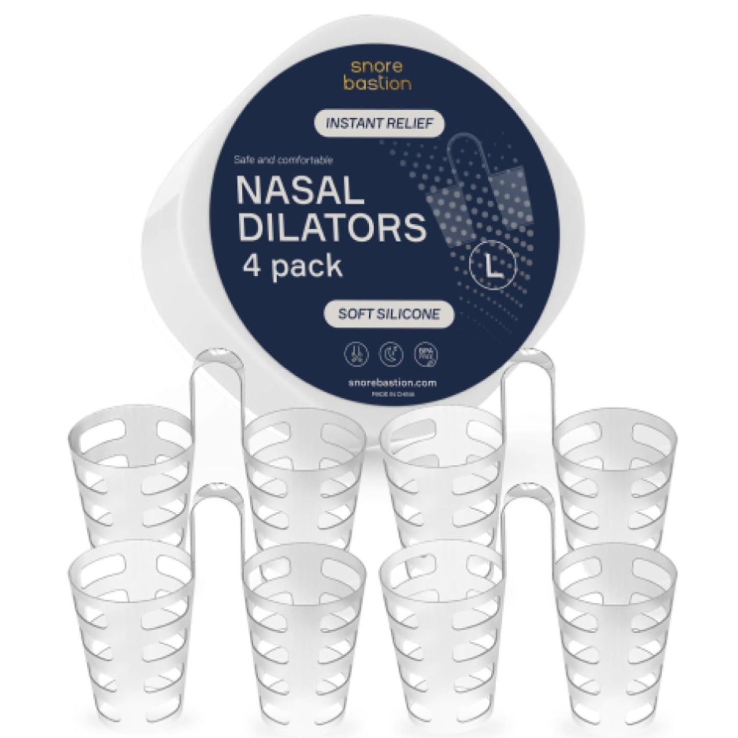 Snore Bastion Nasal Dilators for Sleeping – Set of 4 Large (L) Soft Nose Vents and Nostril Opener for Quiet Nights - Nasal Cones