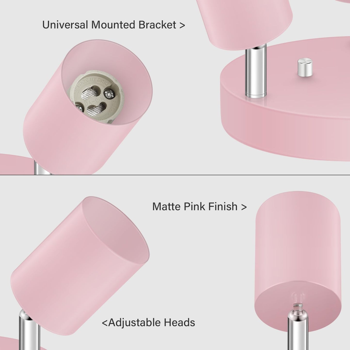 Bricosmocon 3 Light Track Lighting Fixtures Ceiling  Pink Round Directional Spotlight Fixtures  Gu10 Flush Mount Ceiling Fixture  Adjustable Modern Led Track Light For GirlS Room  Bulb Not Included