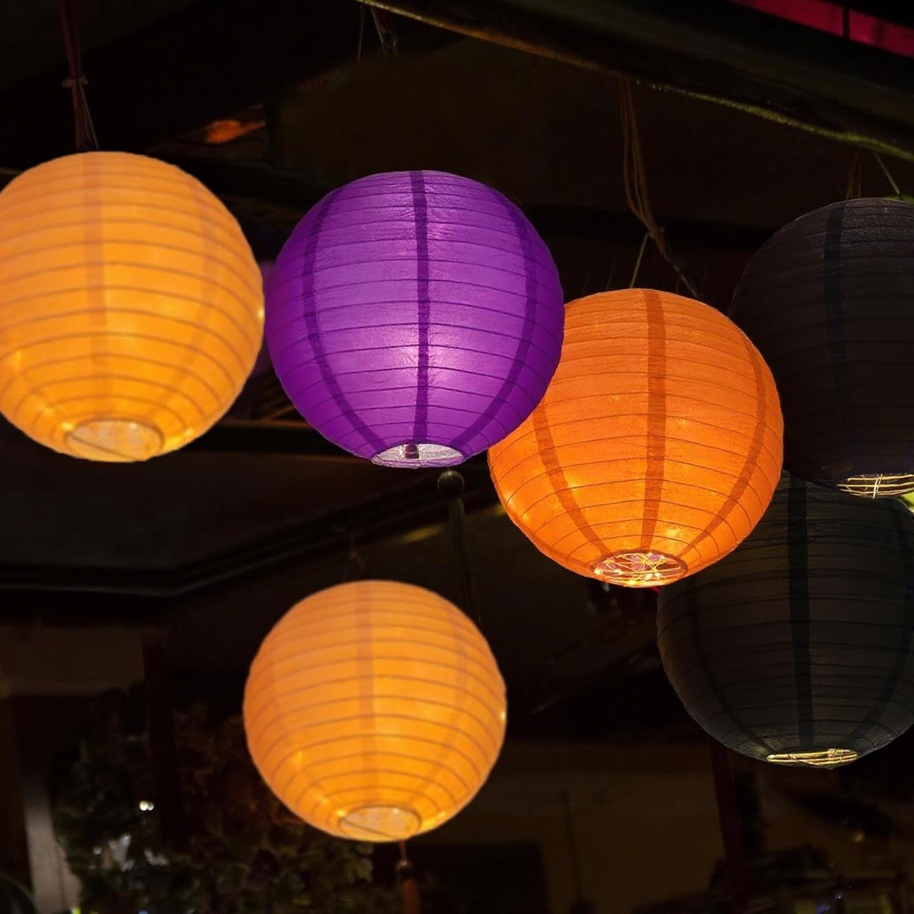 Capesaro Orange Purple Black Paper Lanterns Decorative 12Pcs Halloween Hanging Decorations For Graduation Thanksgiving Birthday Party Decorations