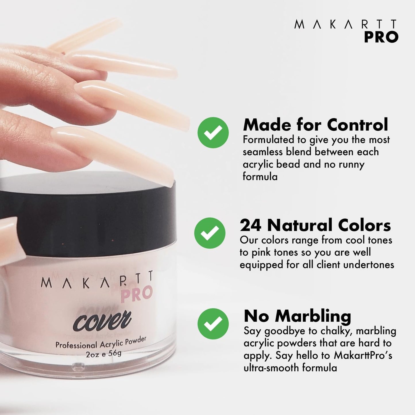 MakarttPro Acrylic Powder - 56g/2oz Nail Cover for Extension, Perfect for Professional Private Nail Technicians - Color: Rosy Ve