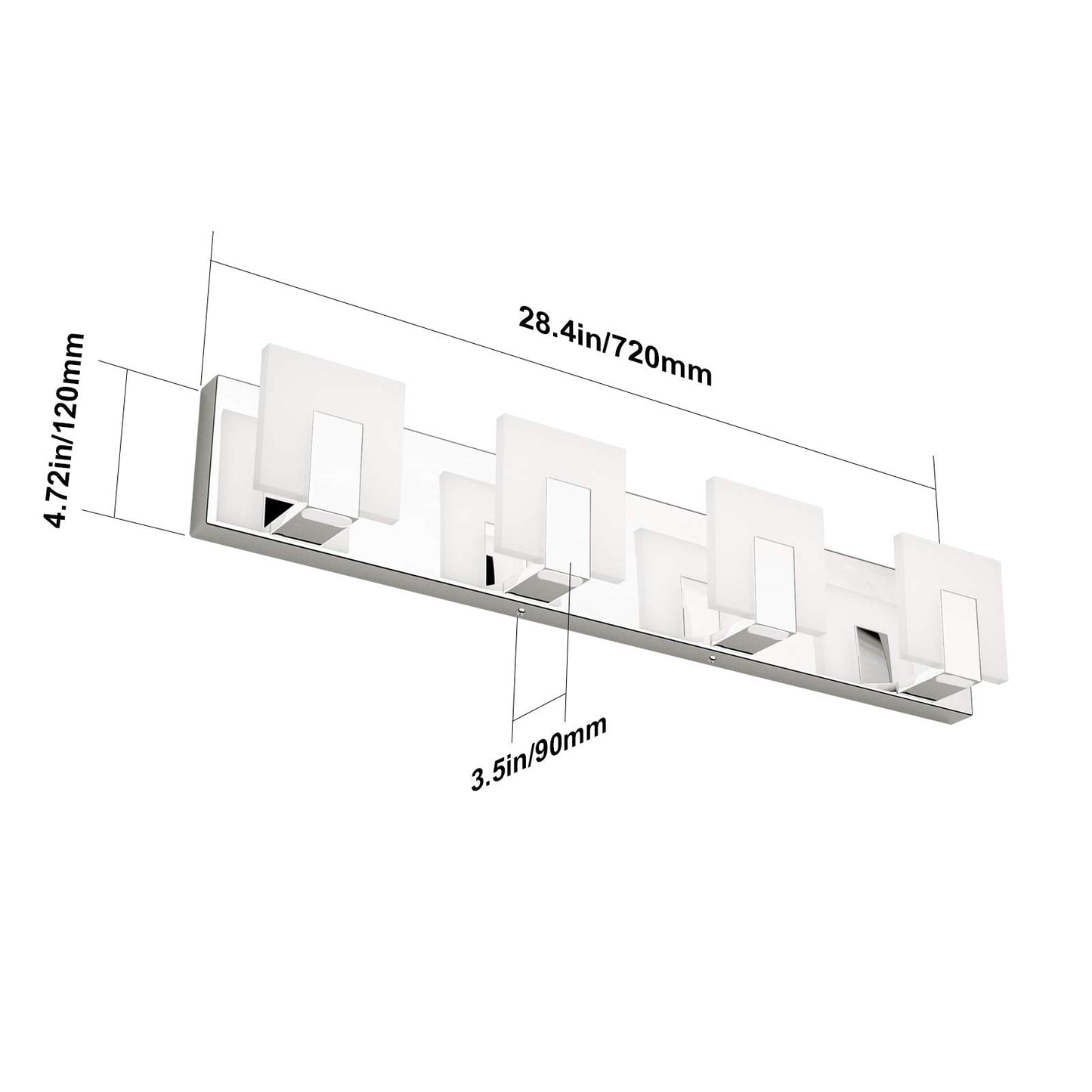 Aipsun Modern Led Bathroom Vanity Light, 4 Lights, Frosted White Acrylic, Chrome Finish, Model Ca-1105-4T, 6000K White Light
