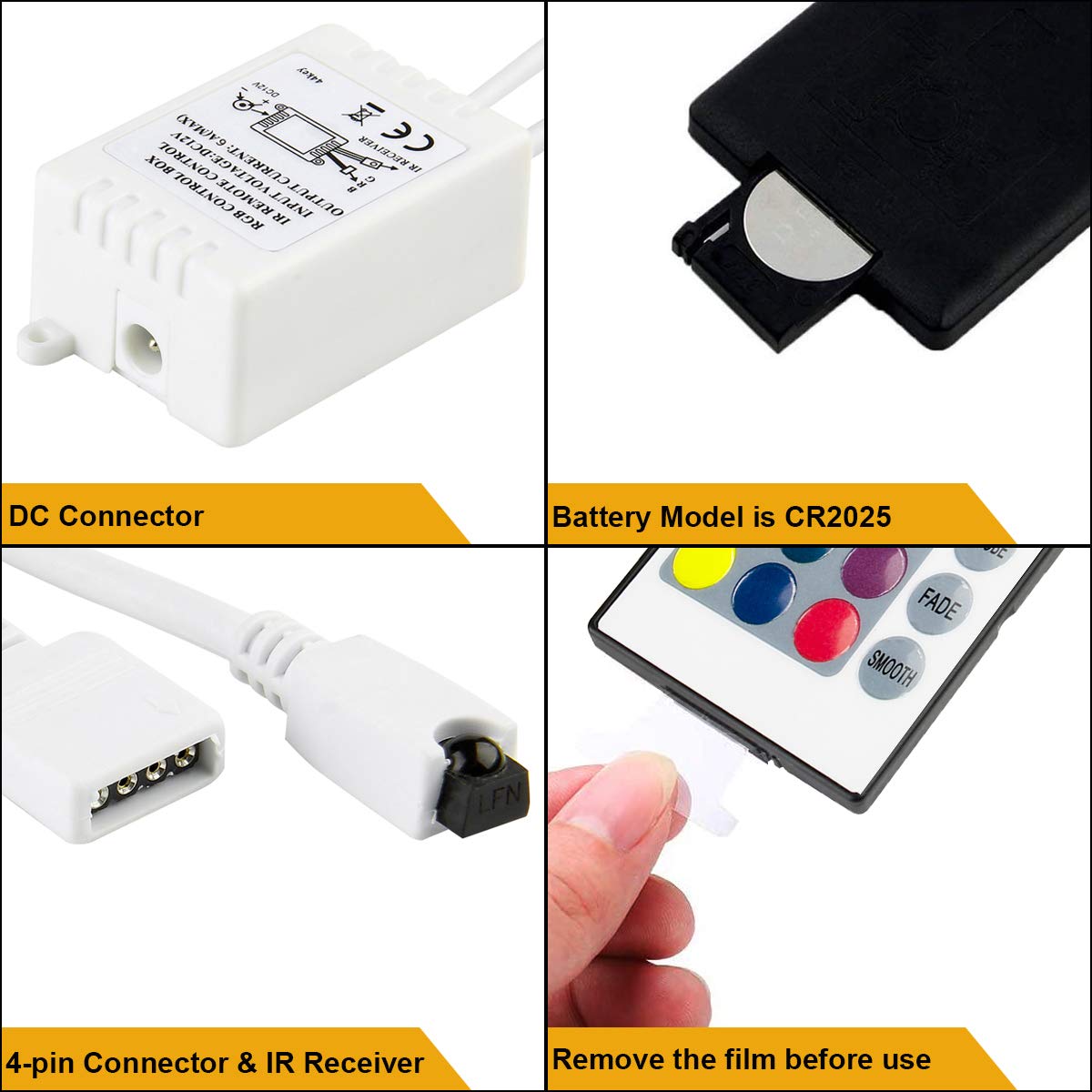Supernight Rgb Led Strip Light Remote Controller - 24 Keys Ir Dimmer For 12V 5050/3528 Lights, Plastic, Rgb