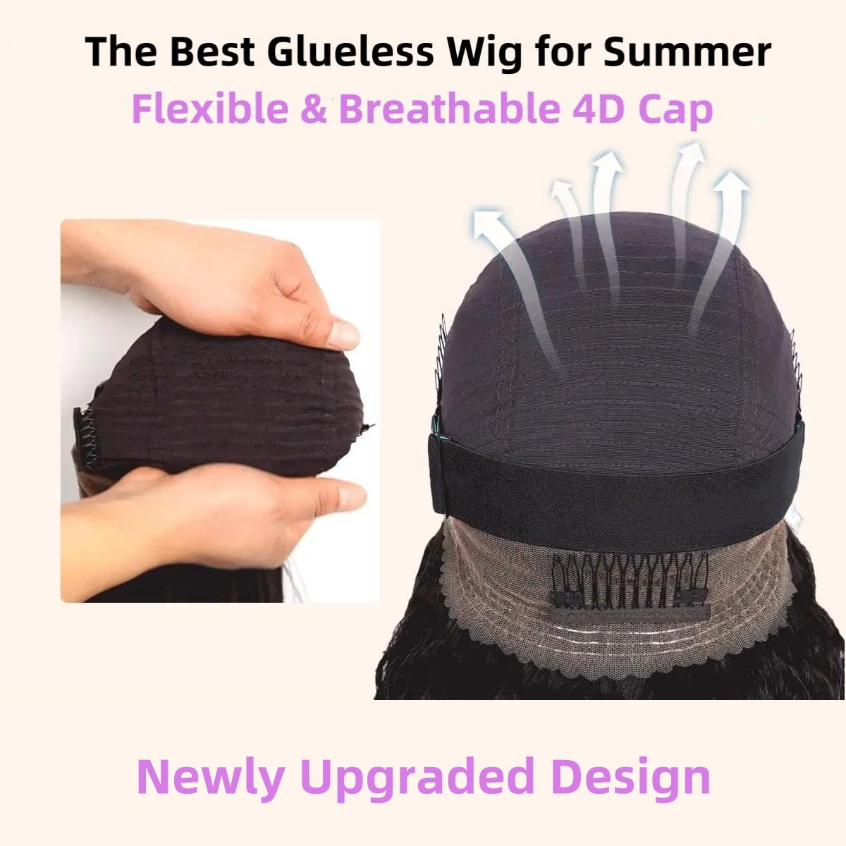 Hidden Strap 360 Glueless Wigs Human Hair Pre Plucked Pre Cut Bleached Tiny Knots Water Wave HD Full Lace Front Wigs Human Hair
