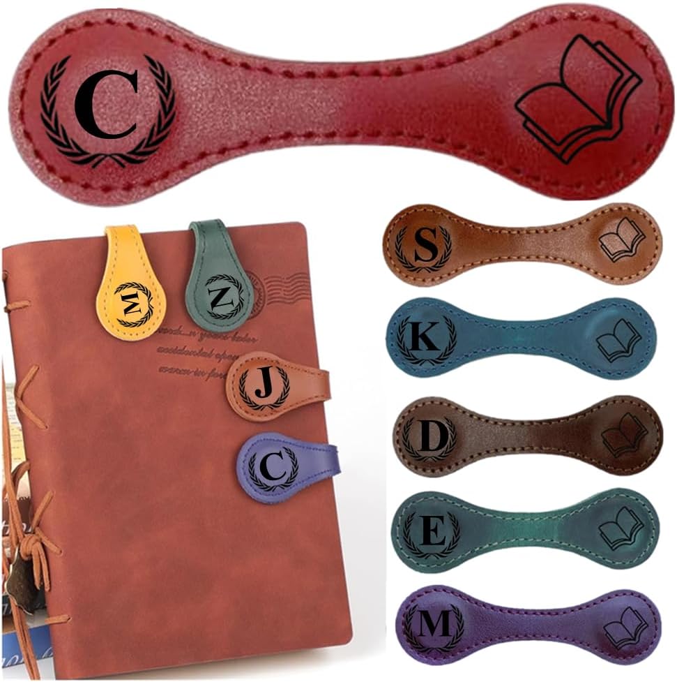 Personlized Magnetic Leather Bookmarks with Initials, Customized Book Marks Clip 26 Letters Bookmark for Reading Women, Men, Kids,Cute Book Markers Meaningful Gift for Book Lovers (Red, C)