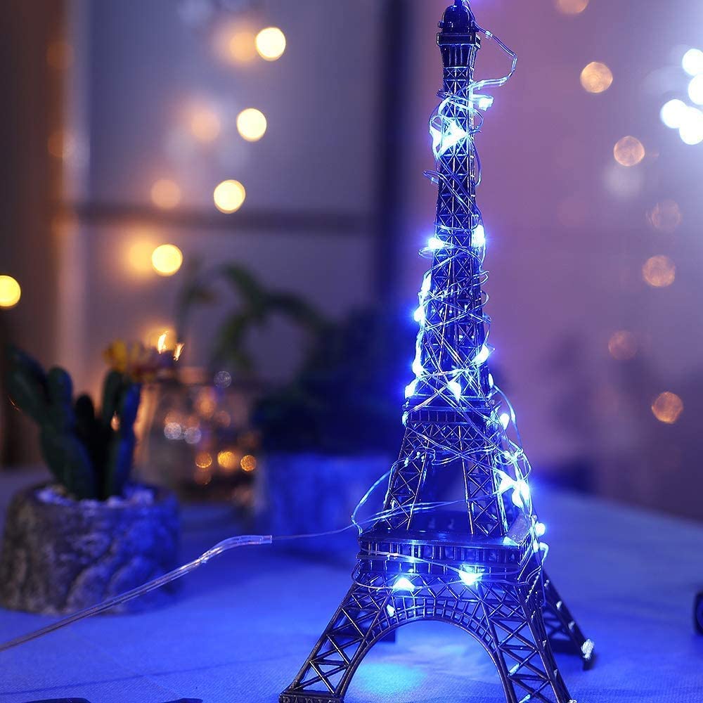 Sanniu LED Fairy Lights, Copper Wire String Lights, Battery Operated, 5m/16ft, Blue, PVC Case, Ideal for Christmas, Weddings, and Decor
