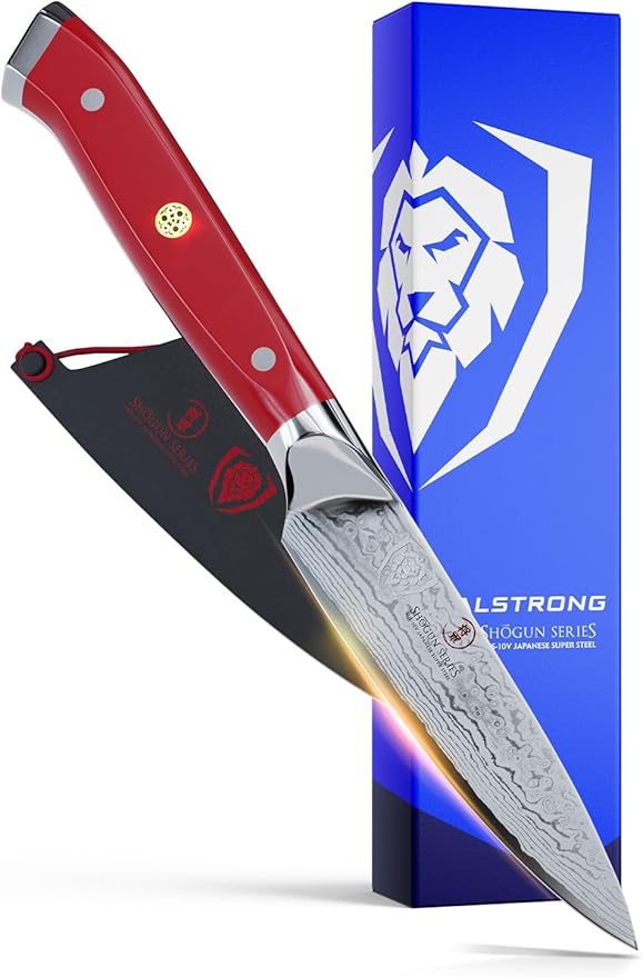 Dalstrong Paring Knife - 3.5 inch - Shogun Series - Damascus - Japanese AUS-10V Super Steel Kitchen Knife - Vacuum Treated - Crimson Red ABS Handle - Razor Sharp Cooking Chef Knife - w/Sheath