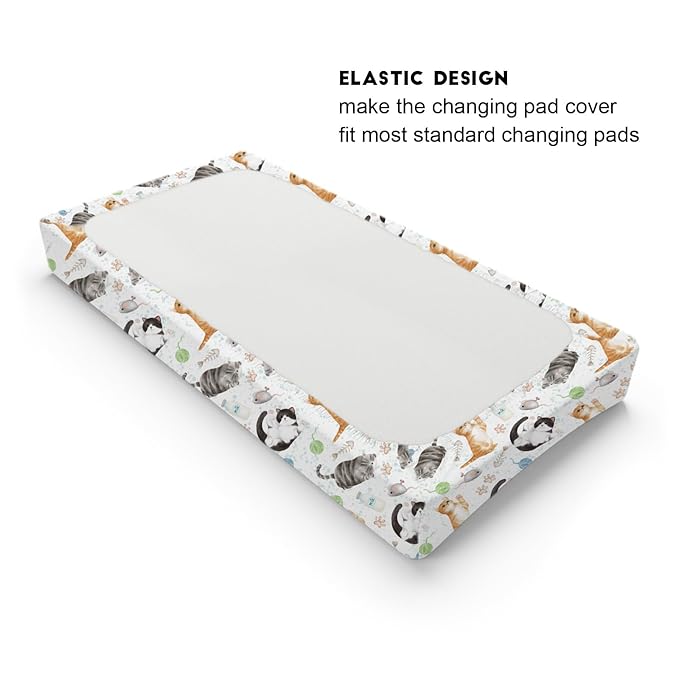 Watercolor Cats Changing Pad Covers Cute Cats Paws Milk Baby Changing Table Sheet for Boy Girl Cats Lovers Gift Soft Breathable Stretch Fitted Diaper Changing Pad Table Mats Nursery Bedding 32''x16''