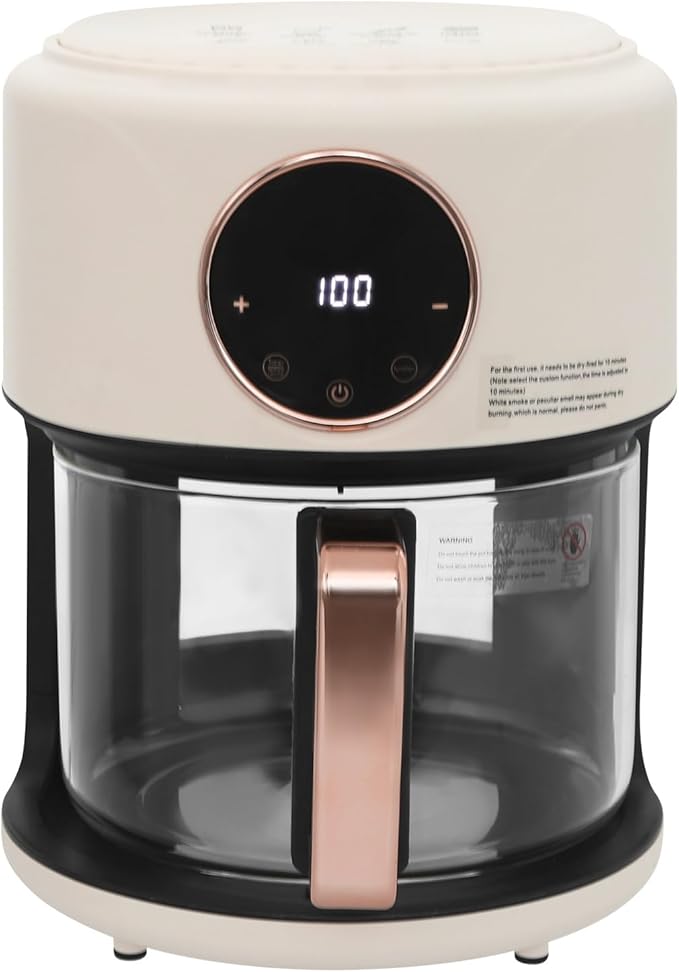 Air Fryer 1200W with Glass Window, 3.8Qt Large Capacity, 8 Presets, Digital Touchscreen, Non-Stick & Dishwasher Safe Basket US 110V (White)