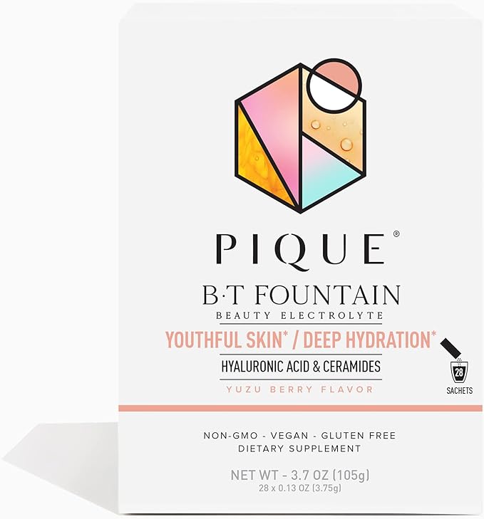 PIQUE BT Fountain Beauty Electrolyte Powder - Hydration Powder Packets with Hyaluronic Acid, Ceramides, Magnesium for Hydr...