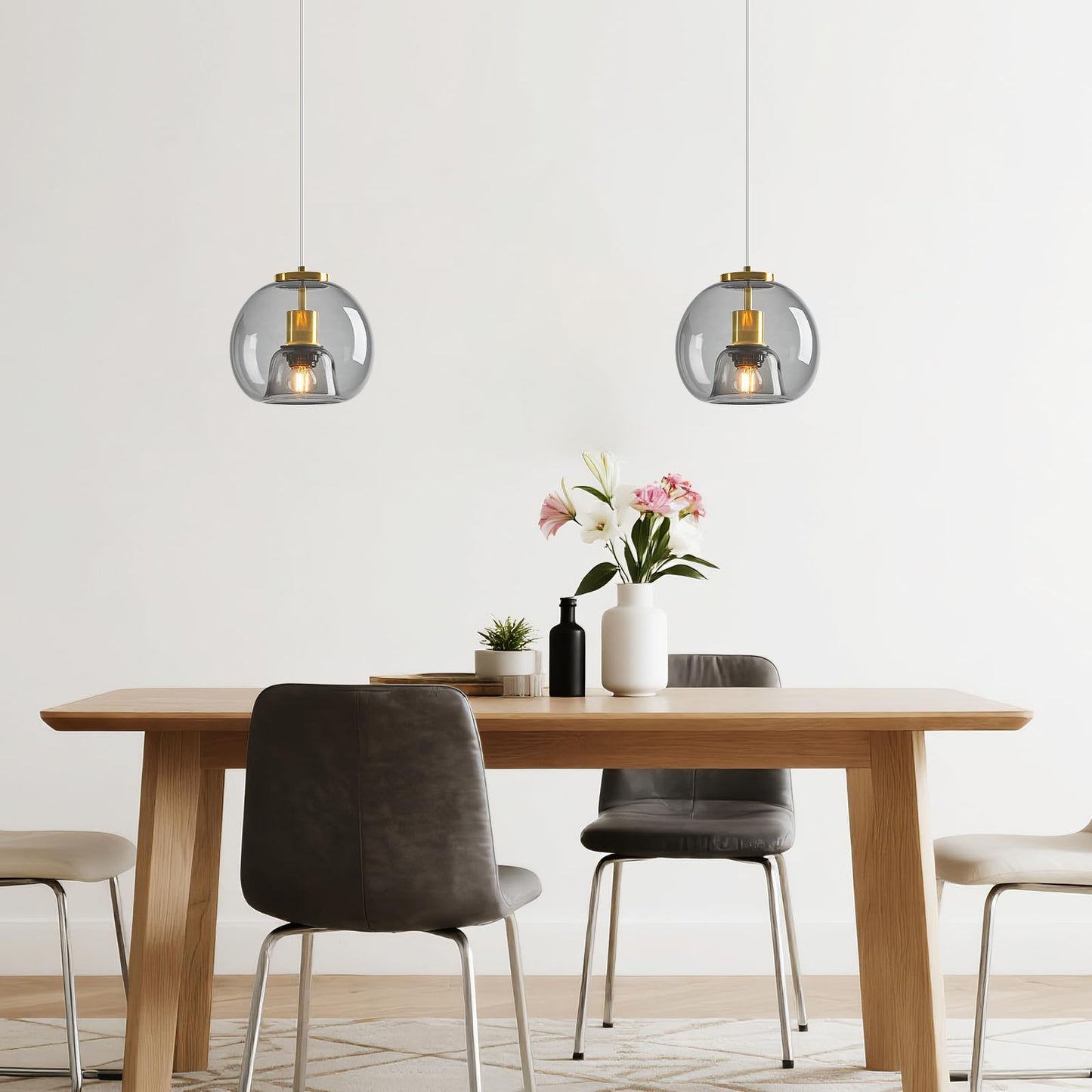 Lbsqj Light Grey Glass Pendant Lights Kitchen Island Gold Hanging Light Fixture Glass Globe Pendant Light Modern Pendant Lighting For Kitchen Island Bedroom Dining Room (7.87  3 Pack)