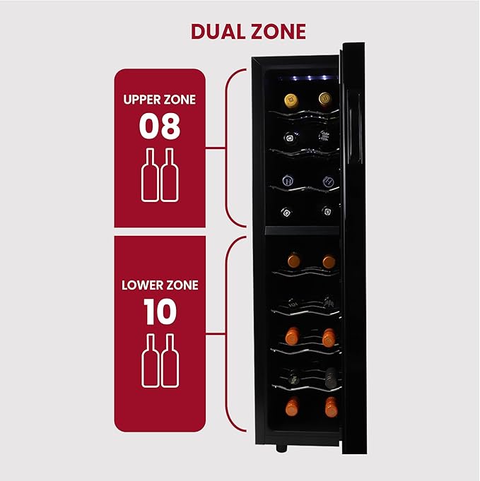 Koolatron 18 Bottle Wine Fridge – Wine Cooler with Glass Door, 1.9 cu. ft (53 L), Beverage Can Refrigerator, Digital Temperature Control/Dual Temperature Zone, Ideal for White, Red, Sparkling Wine