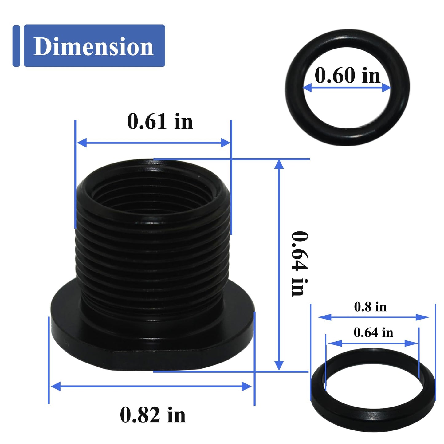 2 Pcs Thread Adapters and Rubber&Metal Washers, Replacement Kit, 1/2 * 28, 5/8 * 24, Black