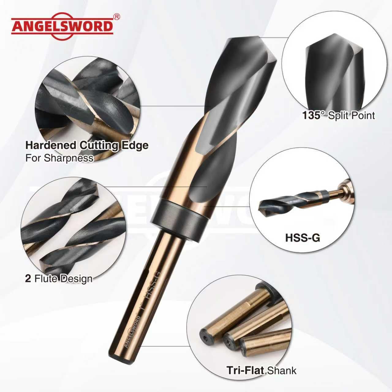 ANGELSWORD 3/4" Reduced Shank Drill Bit, M2 High Speed Steel Drill Bit for Hard Wood, Mild Steel and Metal
