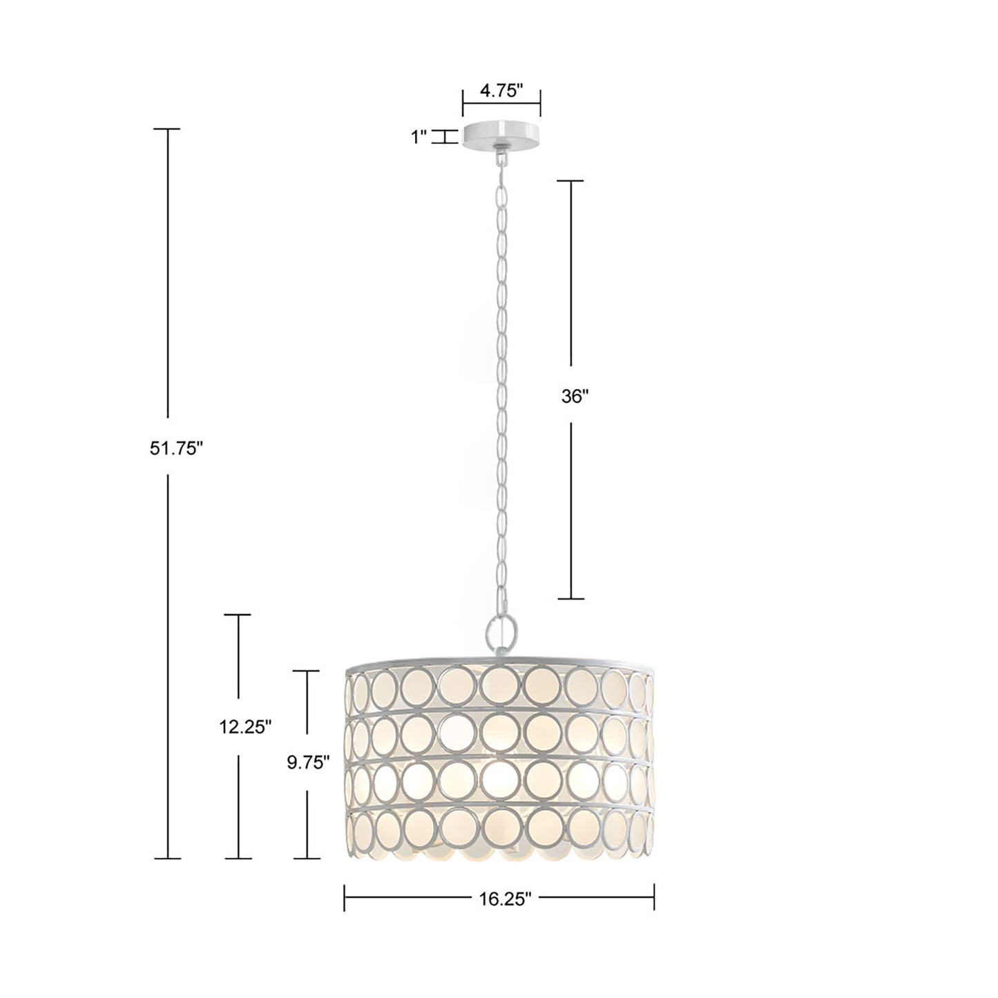 Hampton Hill Mid Century Chandelier, 16.25Dia X 51.75H, White, Iron & Glass, Model Fb150-1160, Adjustable Ceiling Light For Bedrooms & Dining