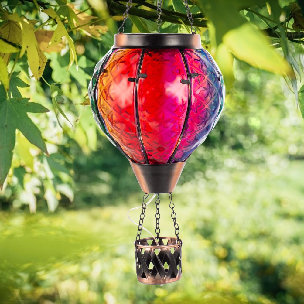 Yelenew Hot Air Balloon Solar Lantern With Flame Flickering Light Led Glass Hanging Solar Lanterns Outdoor Waterproof Garden Light For Patio Tree Porch Yard Decor Mothers Day Gift For Women Mom