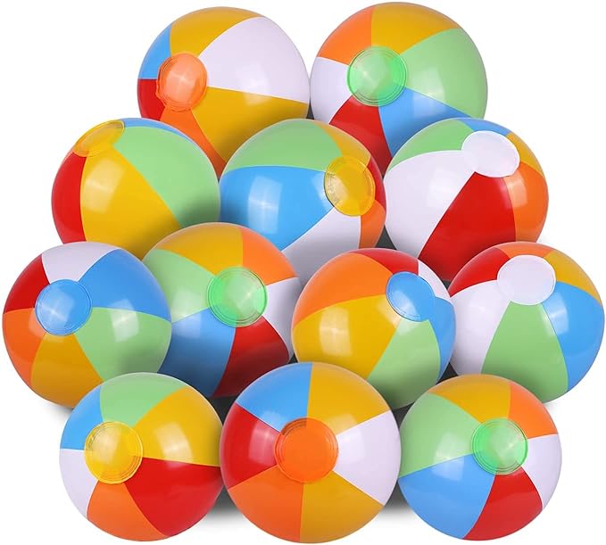 SYZ 12" Beach Balls Bulk - Inflatable Swimming Pool Toys for Kids Birthday Party Supplies Favors Luau Decorations - Blow U...
