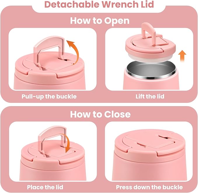 Kids Thermo for Hot Food 20oz Lunch Containers with Buckle Lid Wide Mouth Hot Food Jar Vacuum Insulated Stainless Steel Bento Box Leakproof with Spoon(Pink)