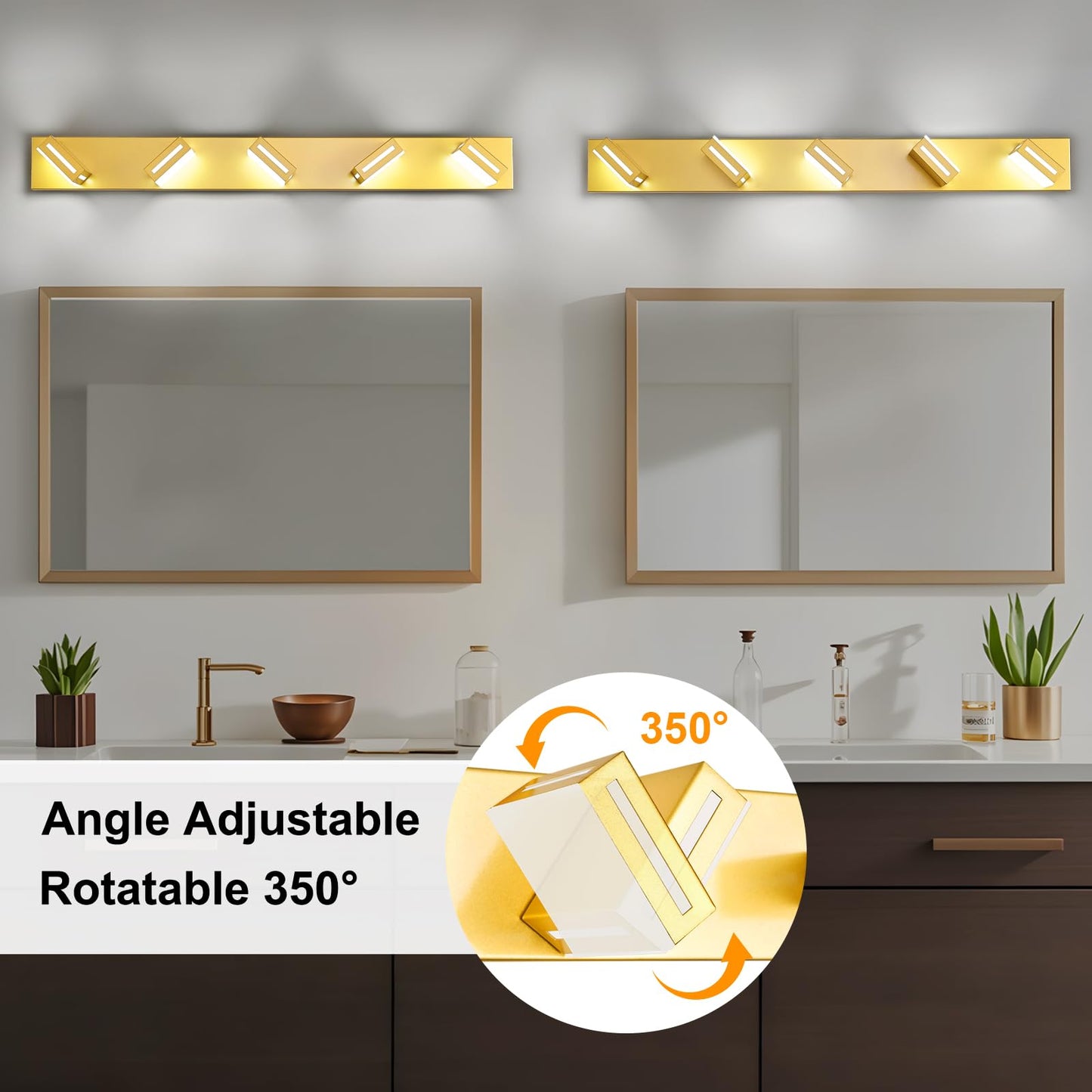 Donrao 40-Inch 5-Light Led Modern Gold Bathroom Vanity Light Fixtures Over Mirror  Bathroom Lighting Fixtures With Cool White 6000K  Vanity Wall Lights For Bath Restroom Powder Room