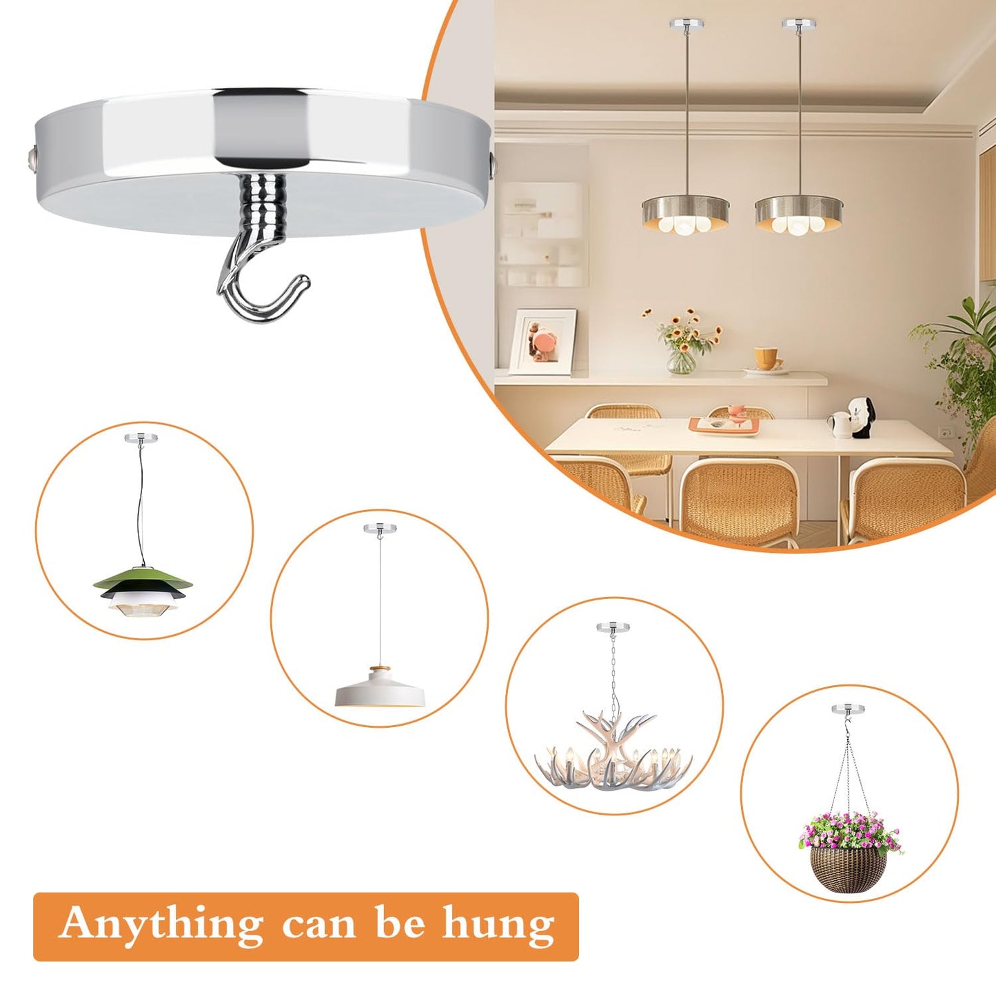 Helunsi Ceiling Canopy Kit - 4-3/4 Aluminum Pendant Light Cover Plate, Silver, Rated 20Lb, Model As-001, Pack Of 1