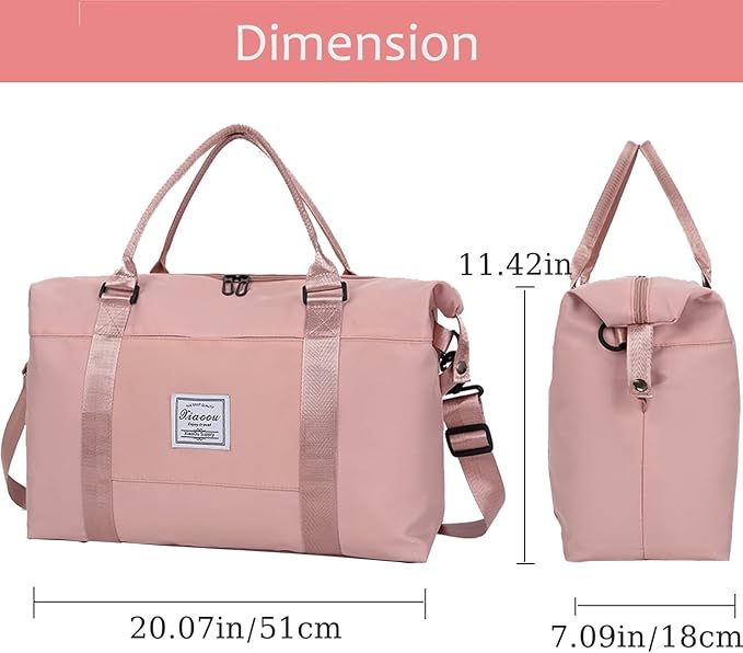 KARRESLY Travel Duffel Bag for Women,Shoulder Weekender Overnight Bag Sports Gym Tote Bag,Waterproof(Dark Pink) free size